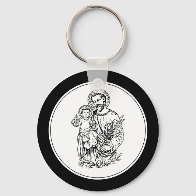 St. Joseph betet für uns Schwarz, Weiß, Katholik Schlüsselanhänger (Vorderseite)