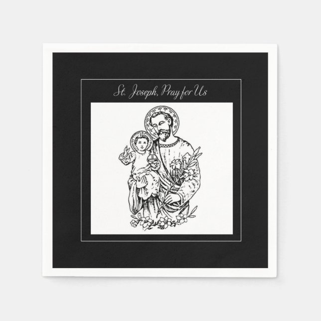 St. Joseph betet für uns Schwarz, Weiß, Katholik Serviette (Vorderseite)