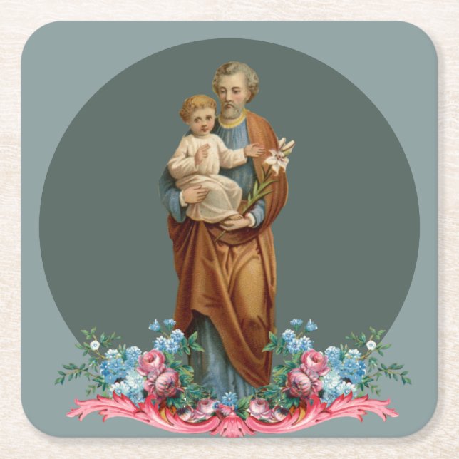 ST. JOSEPH CATHOLIC RELIGIOUS ROUND PAPIER UNTERSE RECHTECKIGER PAPPUNTERSETZER (Vorderseite)