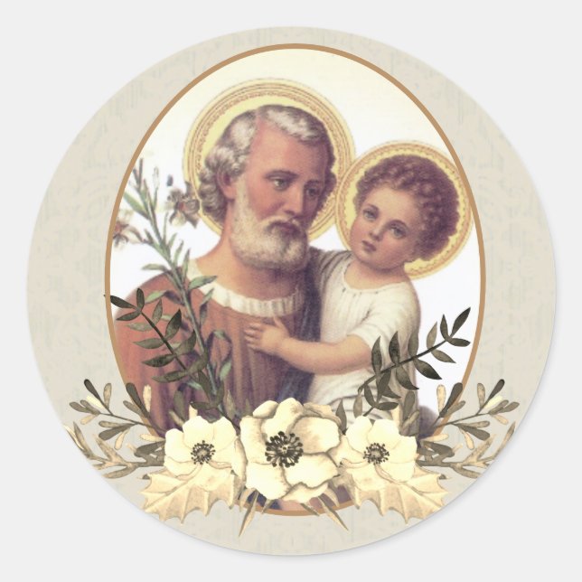St. Joseph Child Jesus Erntedank Bloral Runder Aufkleber (Vorderseite)