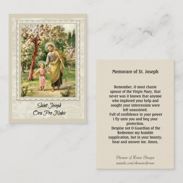 St Joseph, der mit heiliger Karte Jesuss Memorare (Vorne/Hinten)