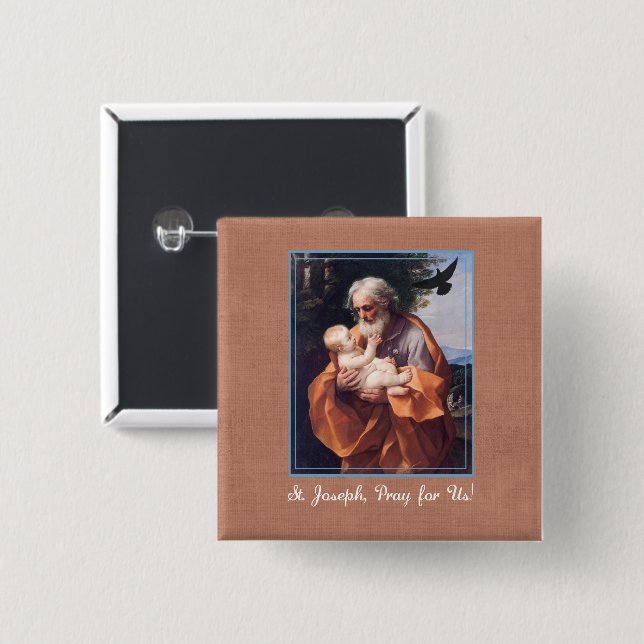 St. Joseph Feiertag mit Jesuskind Button (Vorne & Hinten)