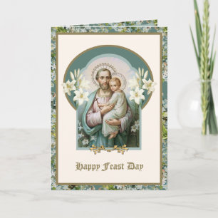 St. Joseph Fest Jesus Blumen religiös vintage Ca Karte