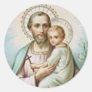St Joseph, Kind Jesus, Lilien-Personal, Kreuz Runder Aufkleber