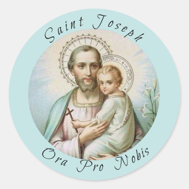 St. Joseph, Kind Jesus, Lily Staff, Kreuz Runder Aufkleber (Vorderseite)