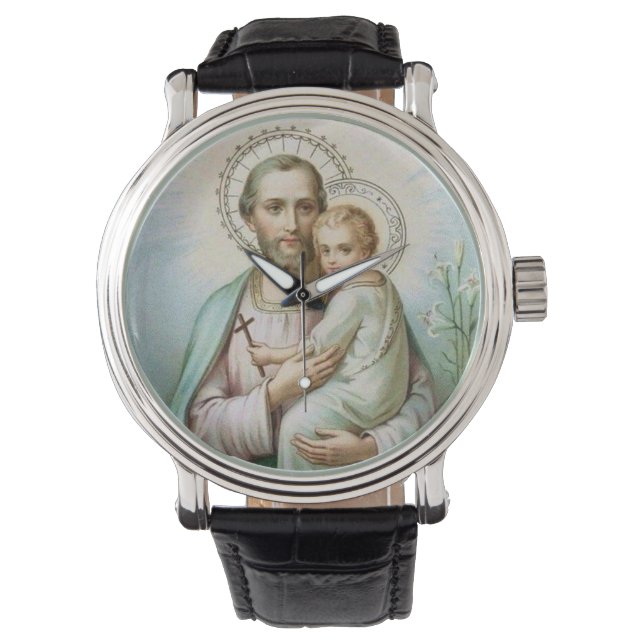 St. Joseph Kind Jesus Traditionelle Lilien Armbanduhr (Vorderseite)