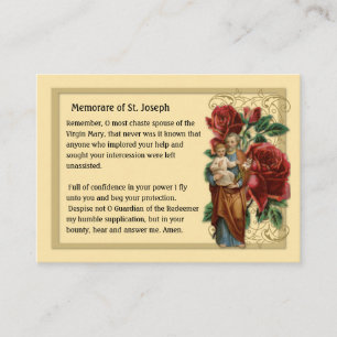 St. Joseph Memorare Katholisches Gebet Heilige Kar Visitenkarte