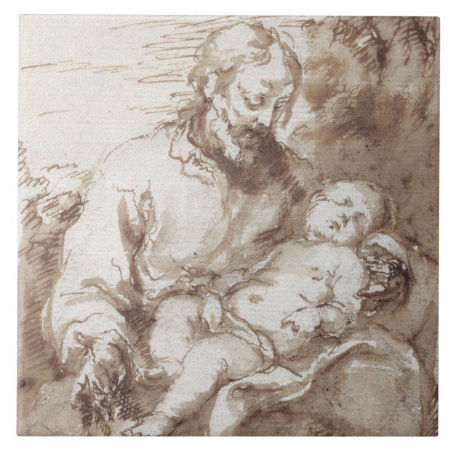 St Joseph mit dem schlafenden Christus-Kind (Stift Fliese (Vorderseite)