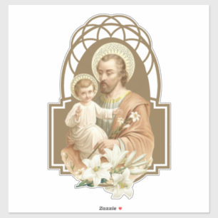 St Joseph mit Kinderjesus-Lilien Aufkleber