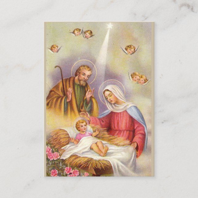 St Joseph, Mutter Mary, Baby Jesus, Engel heilig Visitenkarte (Vorderseite)