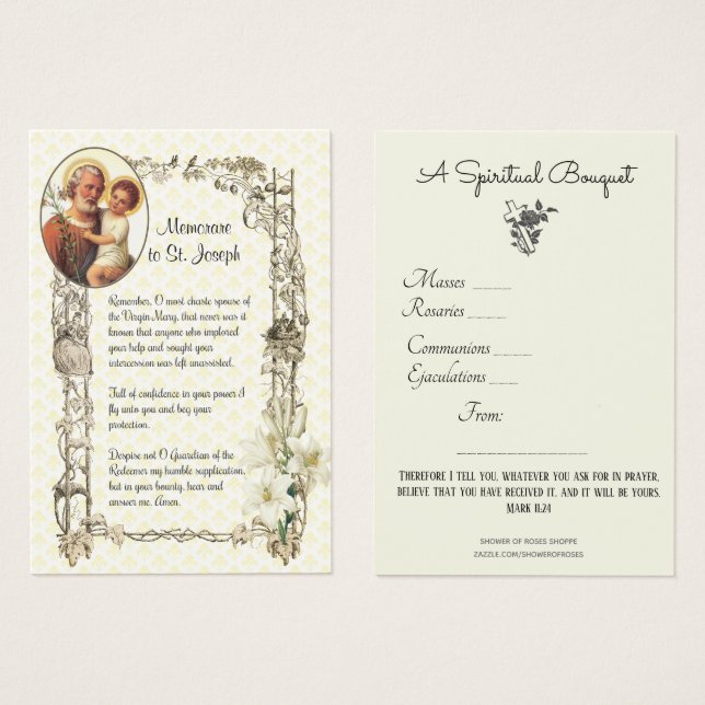 St. Joseph Spiritual Bouquet Gebet Heilige Karte (Vorne & Hinten)