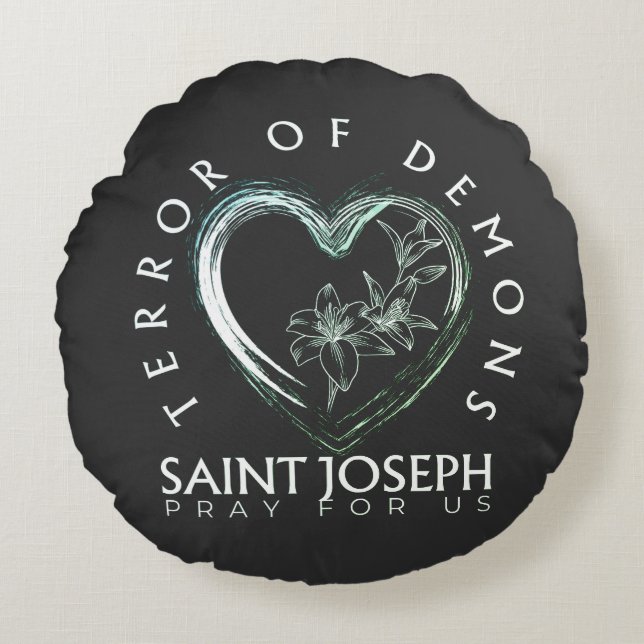 St Joseph Terror of Demons Rundes Kissen (Vorderseite)