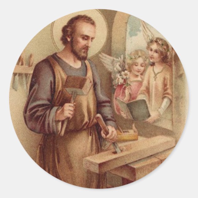 St. Joseph Work Katholische Heilige Religiöse Vint Runder Aufkleber (Vorderseite)