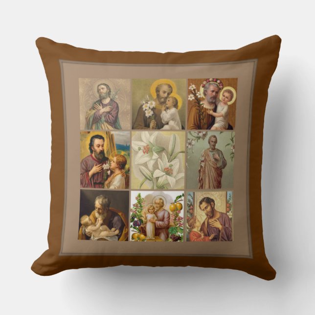 St- Josephkinderjesus-Collagen-Brown-Grenze Kissen (Vorderseite)