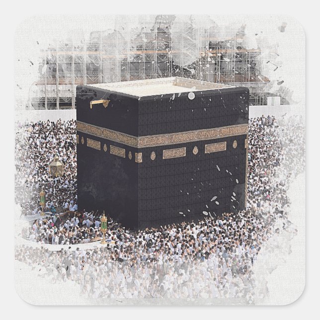 St. Kaaba, Masjid Al Haram, Aquarellbilder Quadratischer Aufkleber (Vorderseite)