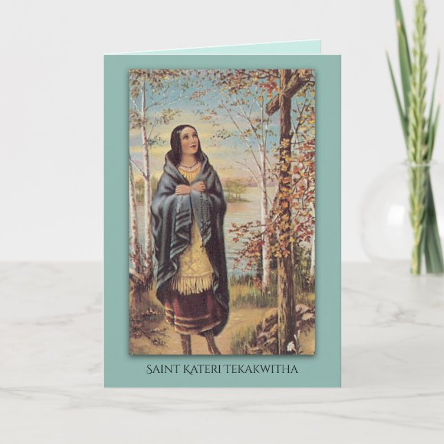 St. Kateri Tekakwitha Indianer mit Rosary Cross Dankeskarte (Vorderseite)