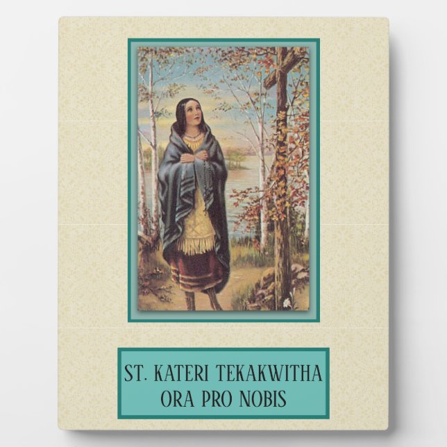 St. Kateri Tekakwitha Indianer mit Rosary Cross Fotoplatte (Vorderseite)