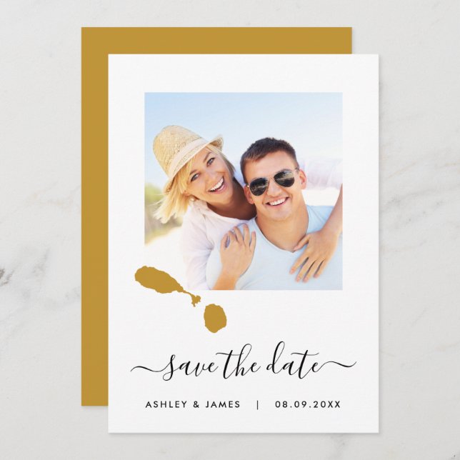 St. Kitts & Nevis Map Foto Wedding Save the Date (Vorne/Hinten)