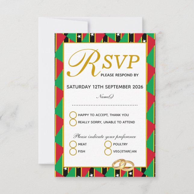 ST KITTS NEVIS Wedding RSVP Response Card Karte (Vorderseite)