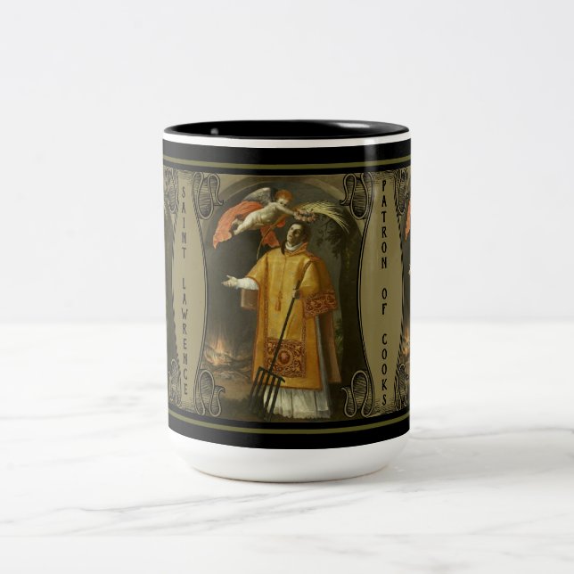 St. Lawrence von Rom-Schutzpatron der Köche Zweifarbige Tasse (Mittel)