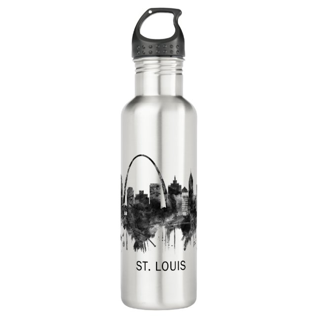 St. Louis Missouri Skyline BW Edelstahlflasche (Vorderseite)