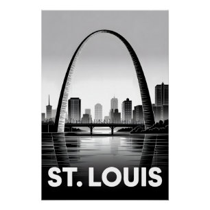 St Louis Missouri Skyline Schwarz Weiß Holzschnitt Poster
