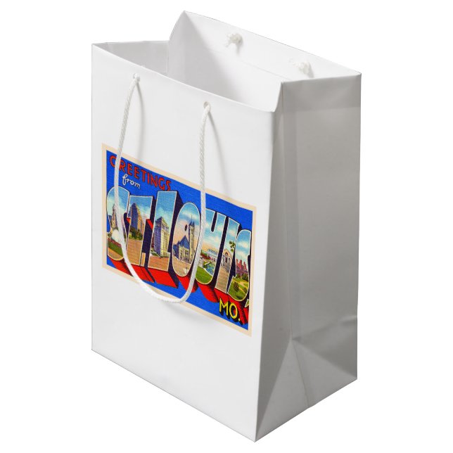 St. Louis Missouri Vintager Großbuchstabe Postkart Mittlere Geschenktüte (Vorderseite Schrägansicht)