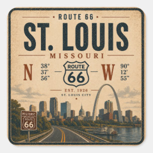 St. Louis Route 66 Arch Koordinaten Abzeichen Quadratischer Aufkleber