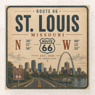 St. Louis Route 66 Bogen Koordinaten Glasbarware Glasuntersetzer