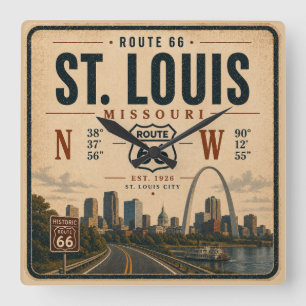 St. Louis Route 66 Bogen Koordinaten Zeit Quadratische Wanduhr