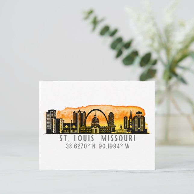 St. Louis Skyline Map Koordinates Postkarte (Stehend Vorderseite)