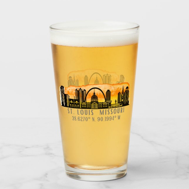 St. Louis Sunset Skyline Map Koordinaten Glas (Rückseite (gefüllt))