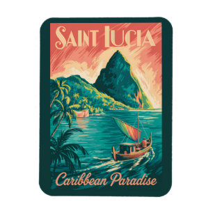 St. Lucia Boot Illustration Reise Kunst Vintage Magnet