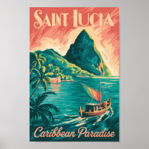 St. Lucia Boot Illustration Reise Kunst Vintage Poster