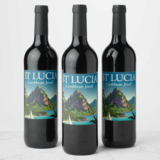 St Lucia Caribbean Jewel  Weinetikett (Flaschen)