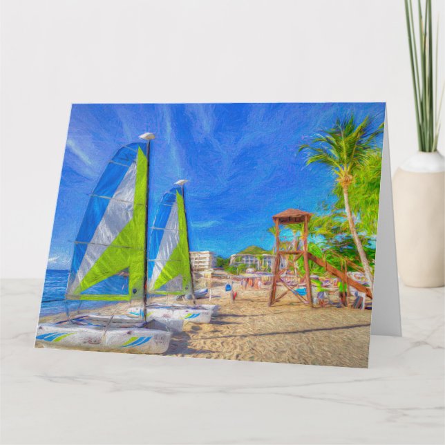 St Lucia Catamaran Art Karte (Vorderseite)