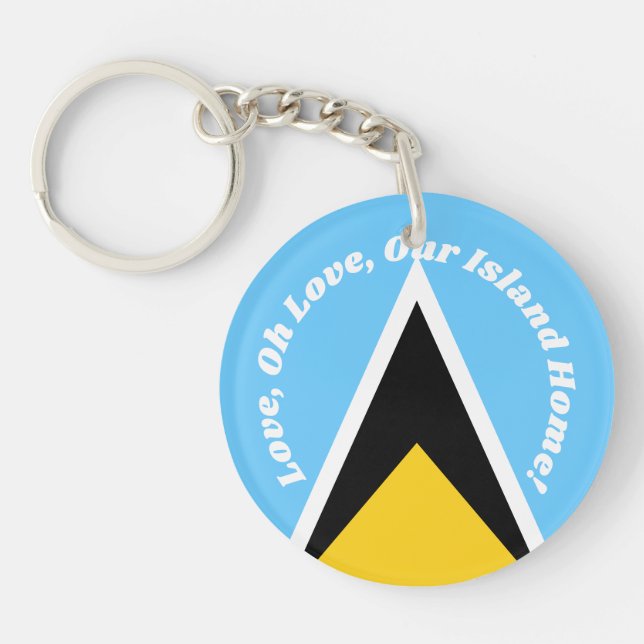 St Lucia Flag Blue Yellow Anthem Phrase Typografie Schlüsselanhänger (Vorderseite)