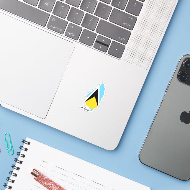 St Lucia Flag Karte Aufkleber (Laptop mit iPhone)