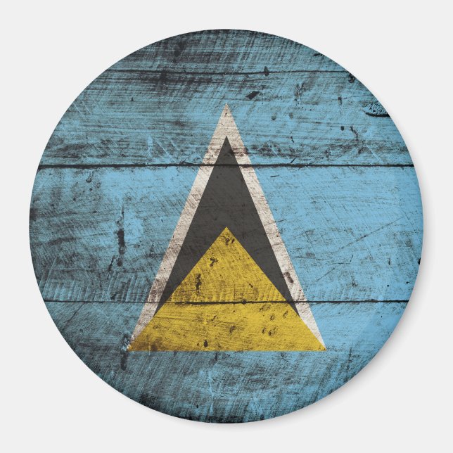 St. Lucia Flagge auf Altholzkörner Magnet (Vorne)