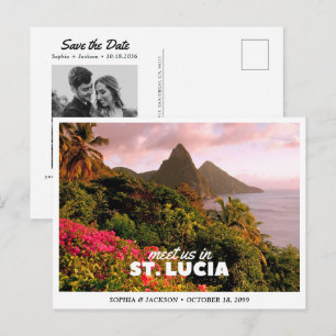 St. Lucia Hochzeit Save the Date Reise Retro Postkarte