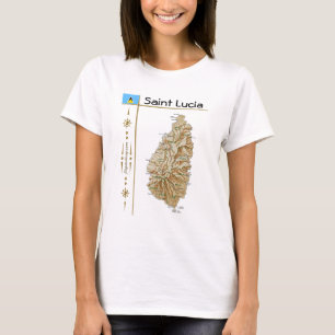 St. Lucia Karte + Flag + T - Shirt