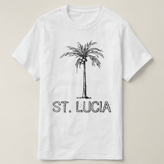St. Lucia Kokospalmen Schwarz-Weiß-Design T-Shirt (Design vorne)