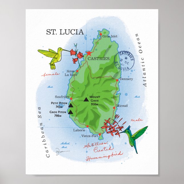 St. Lucia map 8x10 Poster (Vorne)