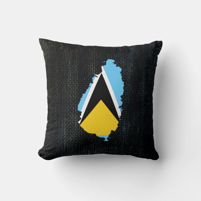 St Lucia Map Flag Burlap entworfen Kissen (Vorderseite)