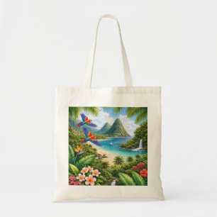 St. Lucia Pitons Tropischer Strand und Papageien Tragetasche