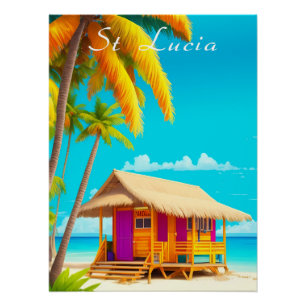 St Lucia Strandhütte Reiseplakat Poster