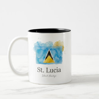 St. Lucia Wasserfarben-Flagge | Karibisches Erbe Zweifarbige Tasse