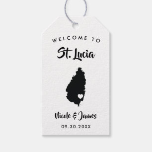 St. Lucia Wedding Welcome Bag Tags, Inselkarte Geschenkanhänger
