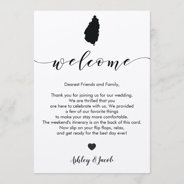 St. Lucia Wedding Welcome Letter & Itinerary Card Programm (Vorderseite)