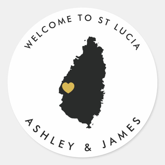 St. Lucia Wedding Willkommensaufkleber für Box, Be Runder Aufkleber (Vorderseite)